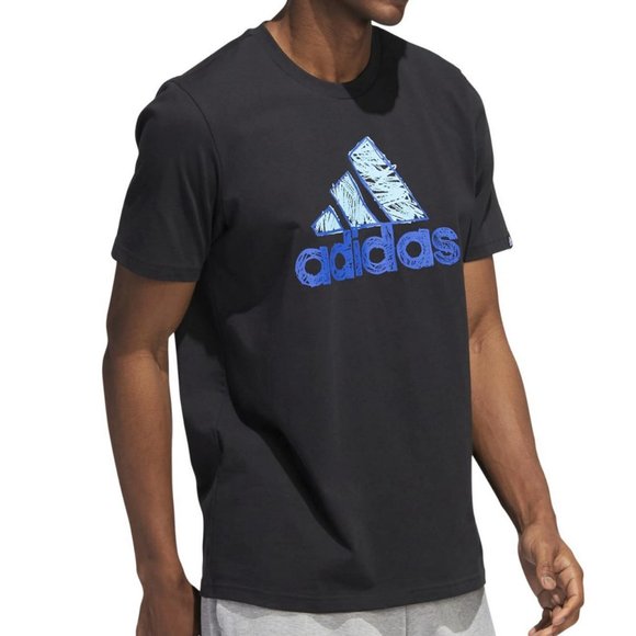 adidas Men's Sketch Logo Crewneck Black Cotton T-Shirt Small - Picture 2 of 3